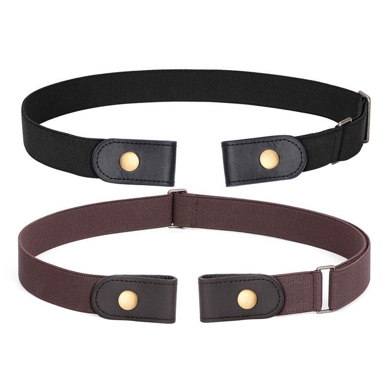 WERFORU 2 Pack No Buckle Show Belt for Men Buckle Free Stretch Belt for Jeans Pants 1.38 Inches Wide Father's Day Gift (H-2 Pack-black+coffee,Suit for pants size 30"-48") - Image 1